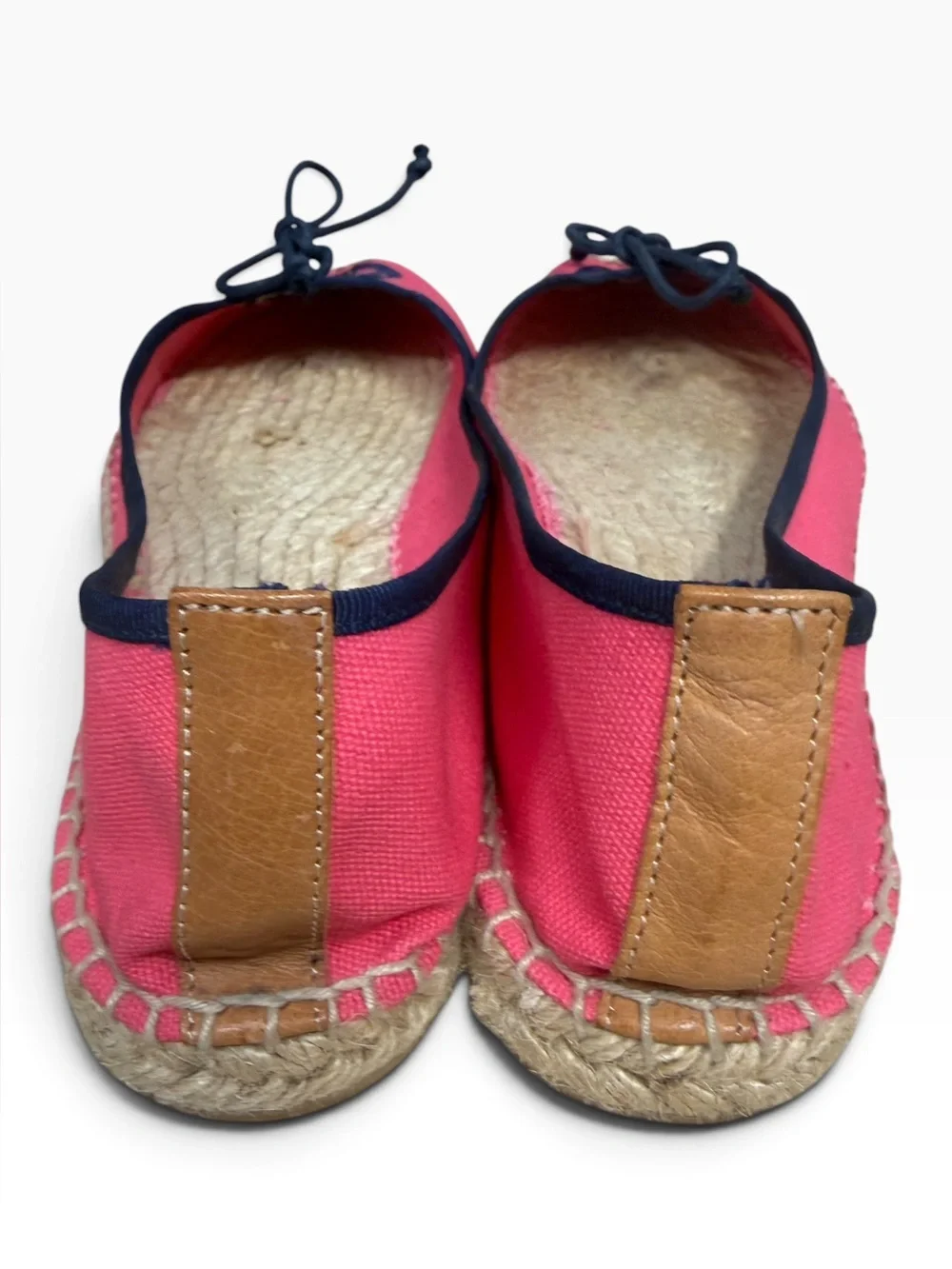 Tory Burch Pink Navy Logo Canvas Ballet Espadrille Flats Bow Womens Size US 9